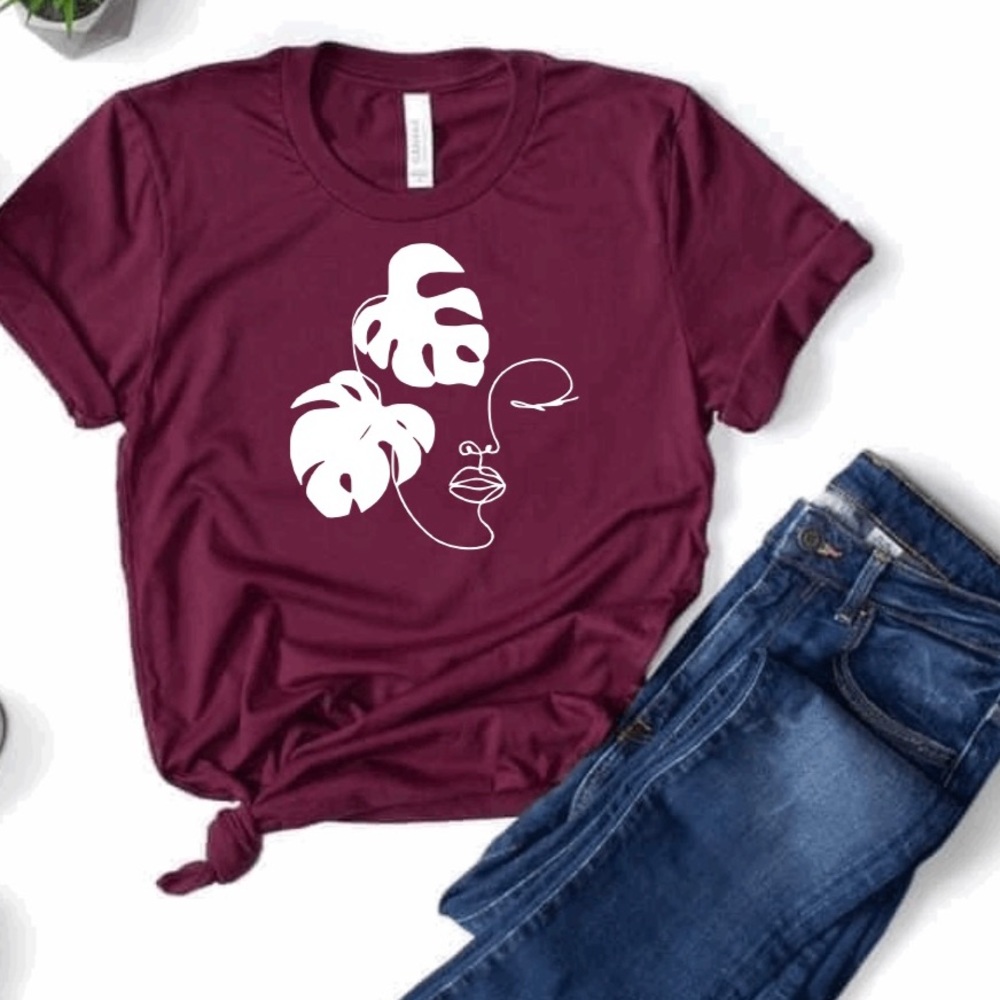 Line art lady leaves t-shirt unisex